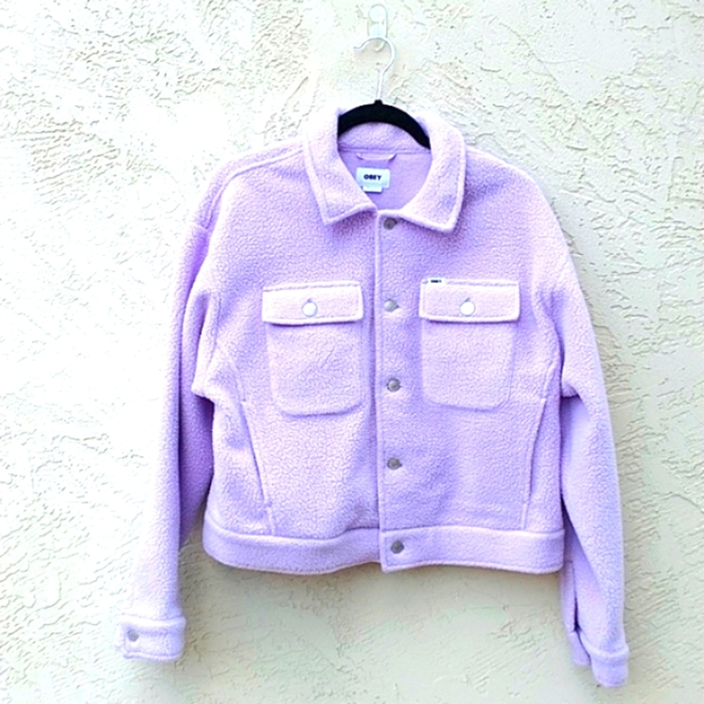 OBEY Melanie Purple Rose Polar Fleece Trucker Jacket Size L